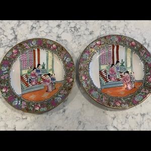 Pair of Rose Famille Mandarin Chinese Porcelain